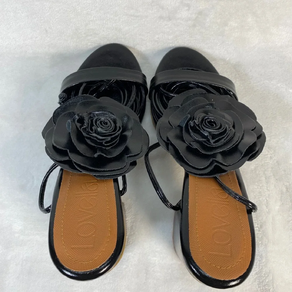 Lovella Flower Heels Block Heel Sandals‎ Strappy Party Shoes Black Size 9/39